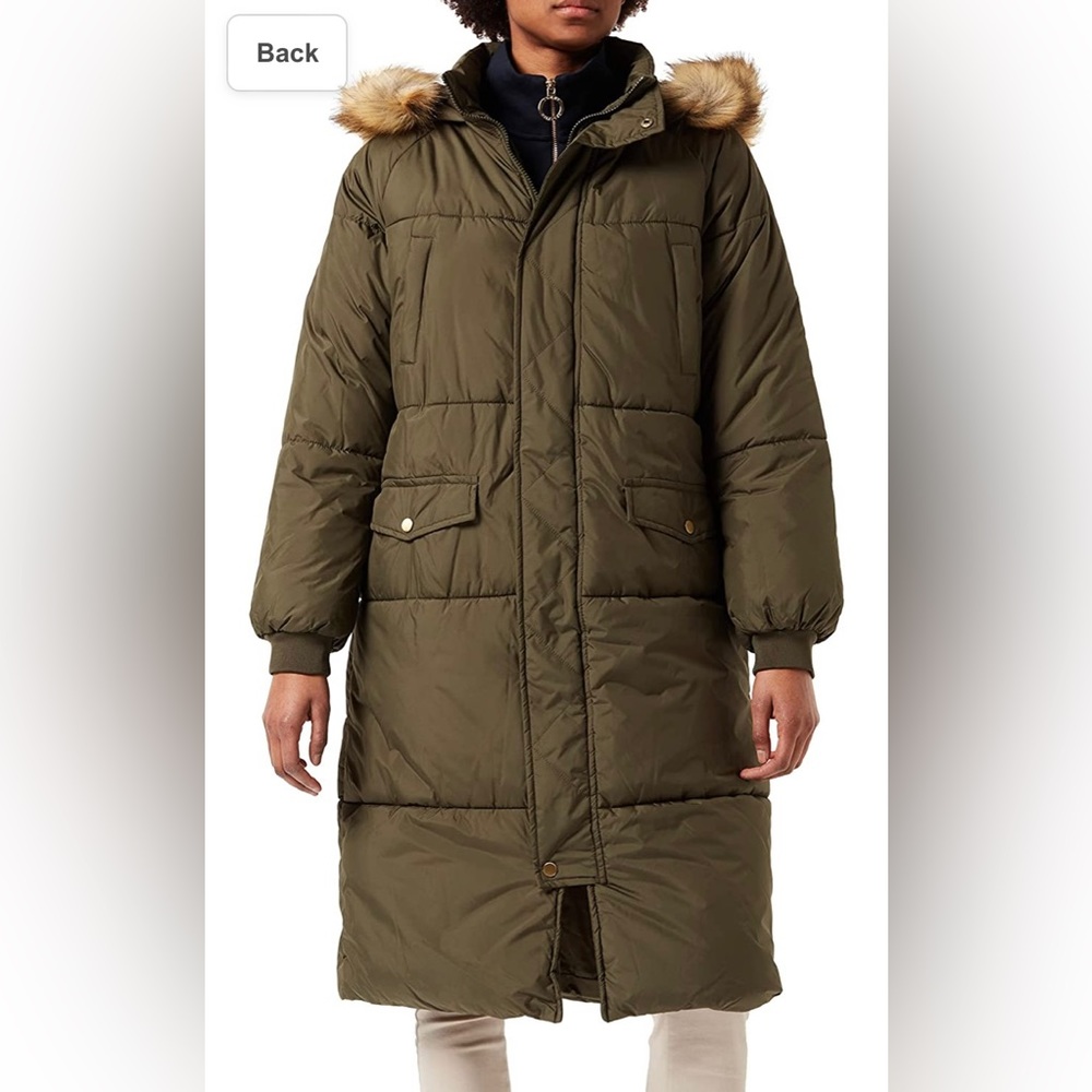 Olive Green Puffer with Faux Fur Hood - Picture 1 of 4